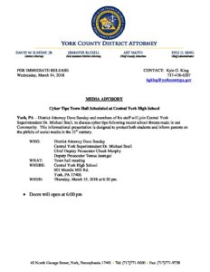 Cyber Tips Town Hall Scheduled at Central York High School