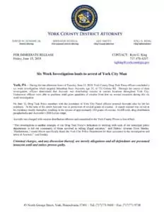 Six Week Investigation leads to arrest of York City Man