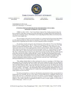 Investigation of Officer-Involved Shooting Concludes: Officer Cleared In Use Of Force