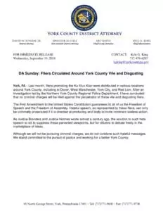 DA Sunday: Fliers Circulated Around York County Vile and Disgusting