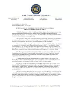 Investigation of Officer-Involved Shooting Concludes; Officer Cleared In Use of Force