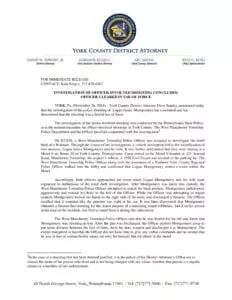 Investigation Of Officer-Involved Shooting Concludes; Officer Cleared In Use Of Force