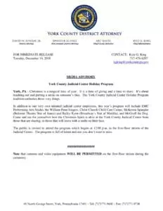 Media Advisory - York County Judicial Center Holiday Program