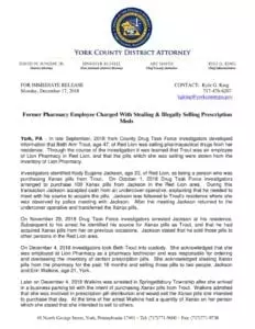 Former Pharmacy Employee Charged With Stealing & Illegally Selling Prescription Meds