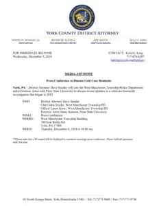 Press Conference to Discuss Cold Case Homicide