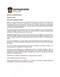 Homicide Investigation Update - January 9, 2018