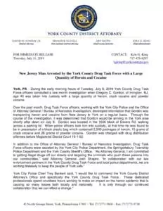 New Jersey Man Arrested by the York County Drug Task Force with a Large Quantity of Heroin and Cocaine