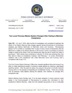 Two Local Precious Metals Dealers Charged After Failing to Maintain Compliance