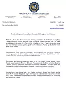 Two York City Men Arrested and Charged with Drug and Gun Offenses