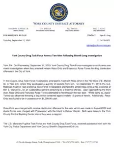 York County Drug Task Force Arrests Two Men Following Month Long Investigation