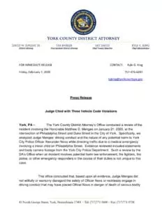 Judge Cited with Three Vehicle Code Violations