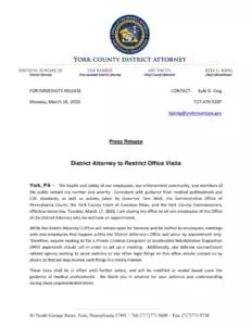 District Attorney to Restrict Office Visits