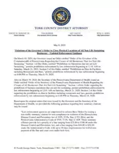 Violations of the Governor’s Order to Close Physical Locations of All Non-Life Sustaining Businesses – Updated Enforcement Guidance