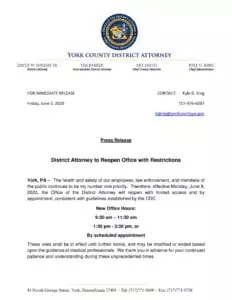 District Attorney to Reopen Office with Restrictions