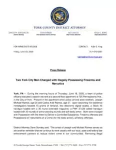 Two York City Men Charged with Illegally Possessing Firearms and Narcotics