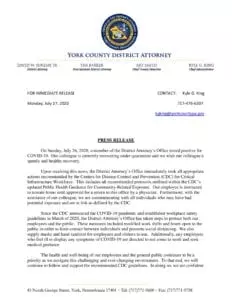 A member of the District Attorney’s Office tested positive for COVID-19