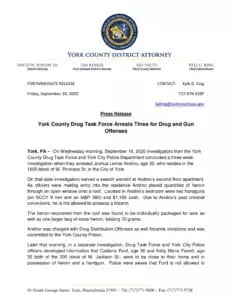 York County Drug Task Force Arrests Three for Drug and Gun Offenses