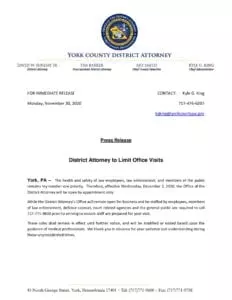 District Attorney to Limit Office Visits