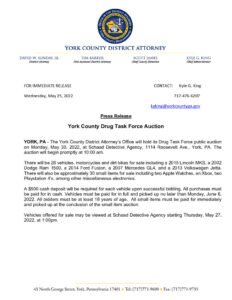 Press Release (York County Drug Task Force Auction)