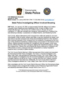 Press Release – PSP and District Attorney Barker Release Joint Statement in Officer Involved Shooting